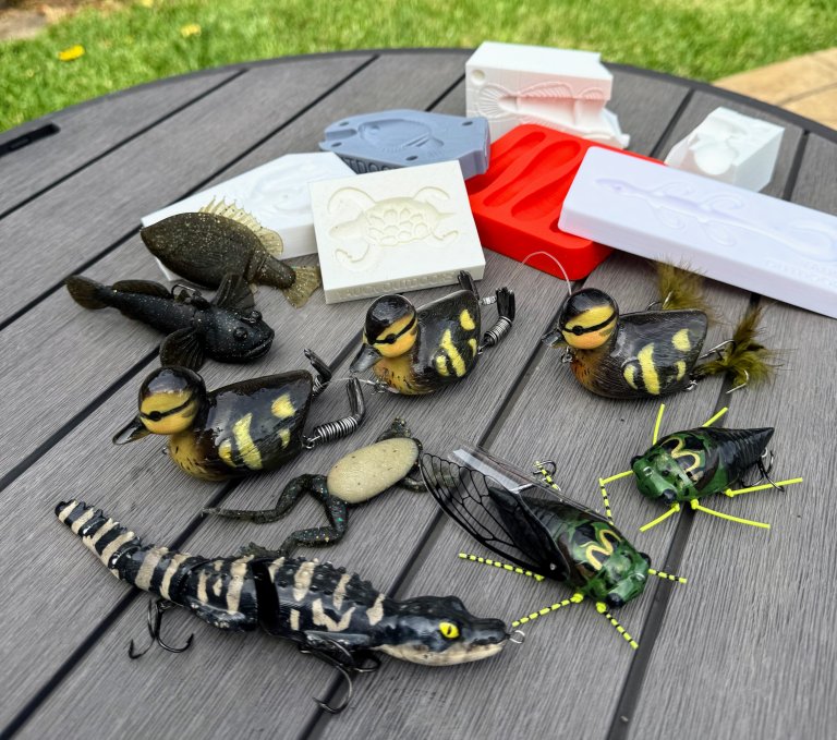 A collection of 3D printed baits.